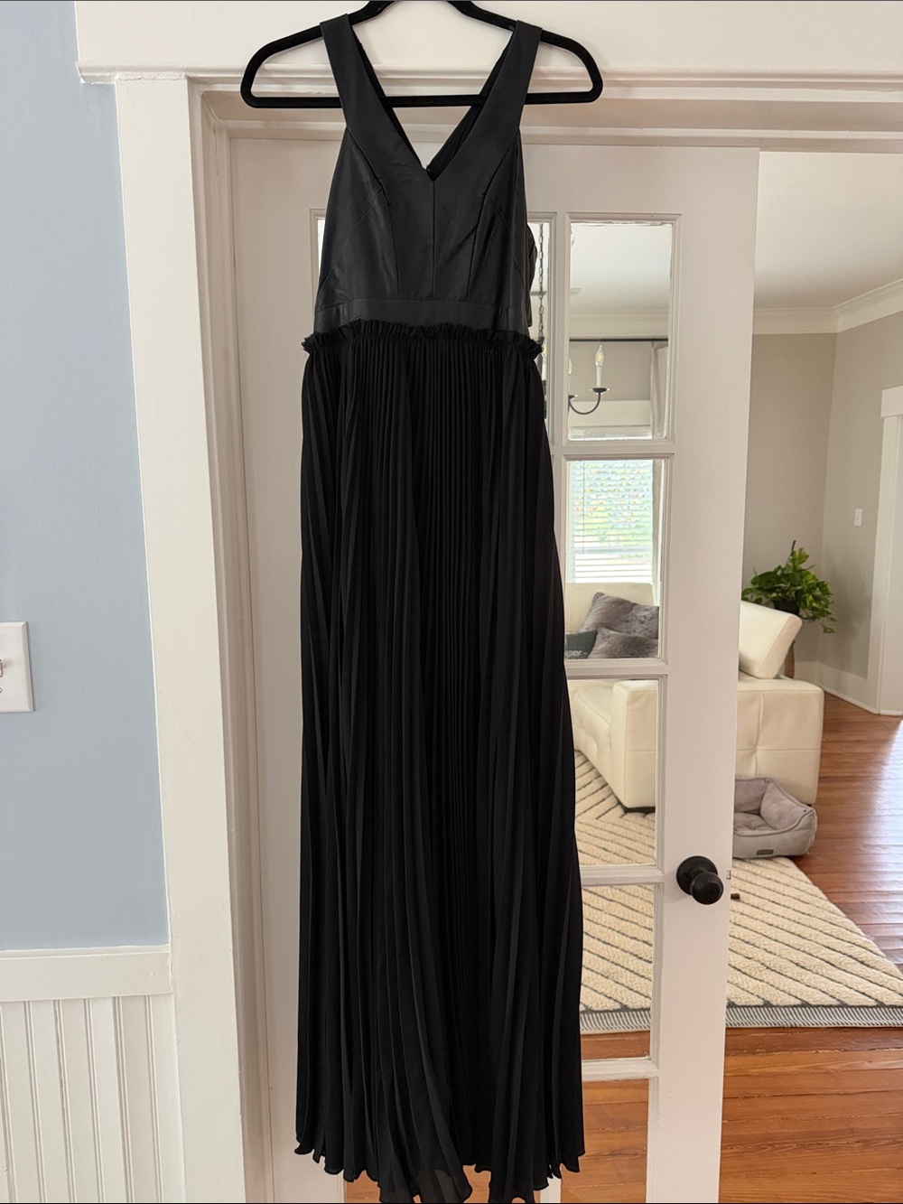 Olivaceous Black V-Neck Pleated Maxi Dress